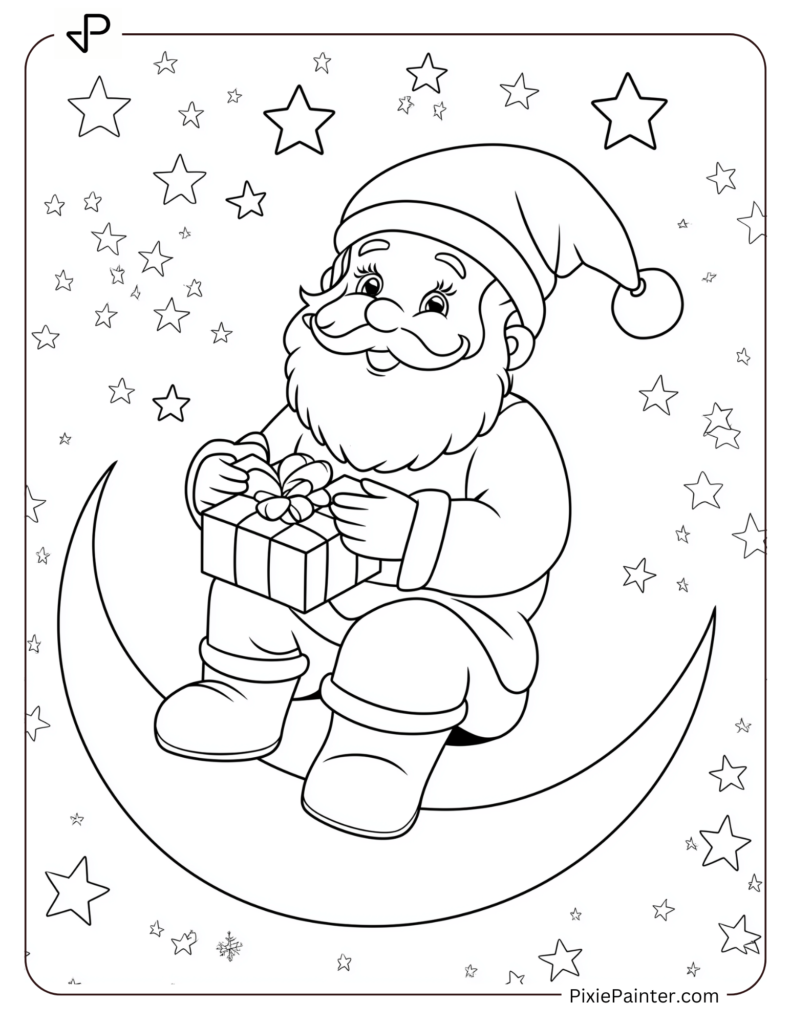 Santa Claus Coloring Pages-Santa Sitting On A Crescent Moon