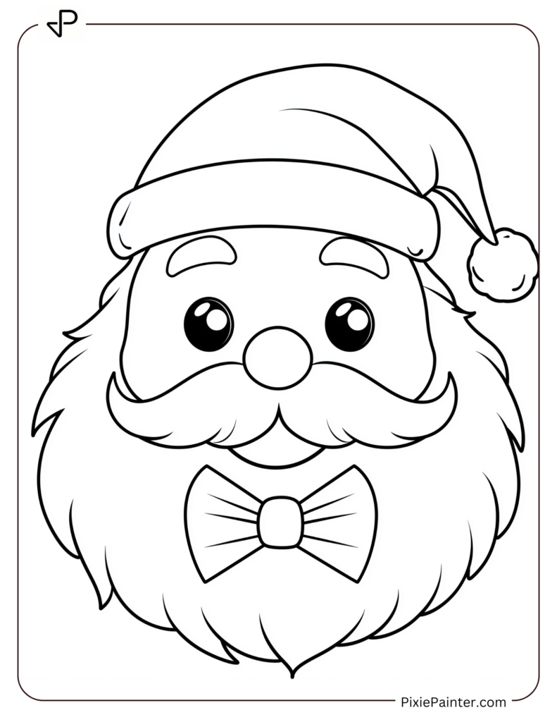 Santa Face Coloring Page Wearing A Festive Bowtie