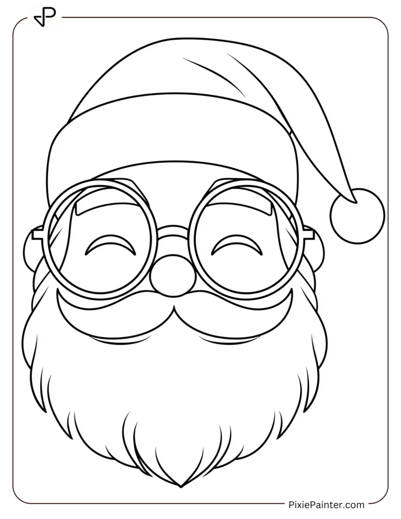 Santa Face Coloring Page Wearing Round Glasses