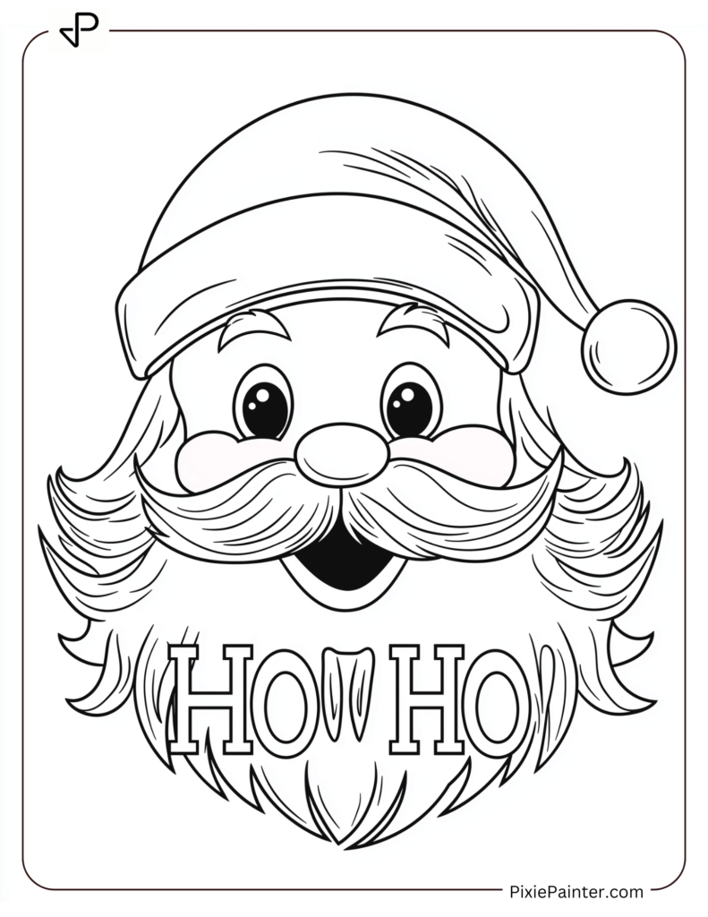 Santa Face Coloring Page With A Cheerful Ho Ho Ho Text