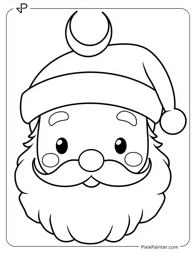 Santa Face Coloring Page With A Crescent Moon Above