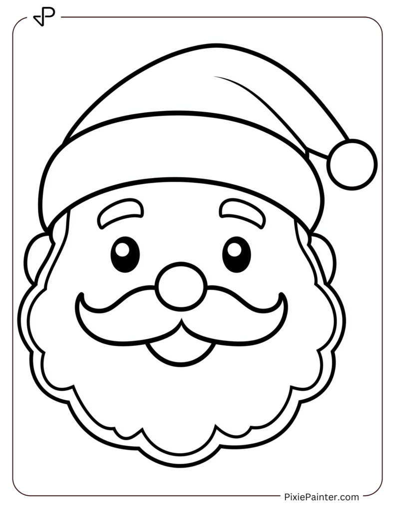 Santa Face Coloring Page With A Little Cookie Outline