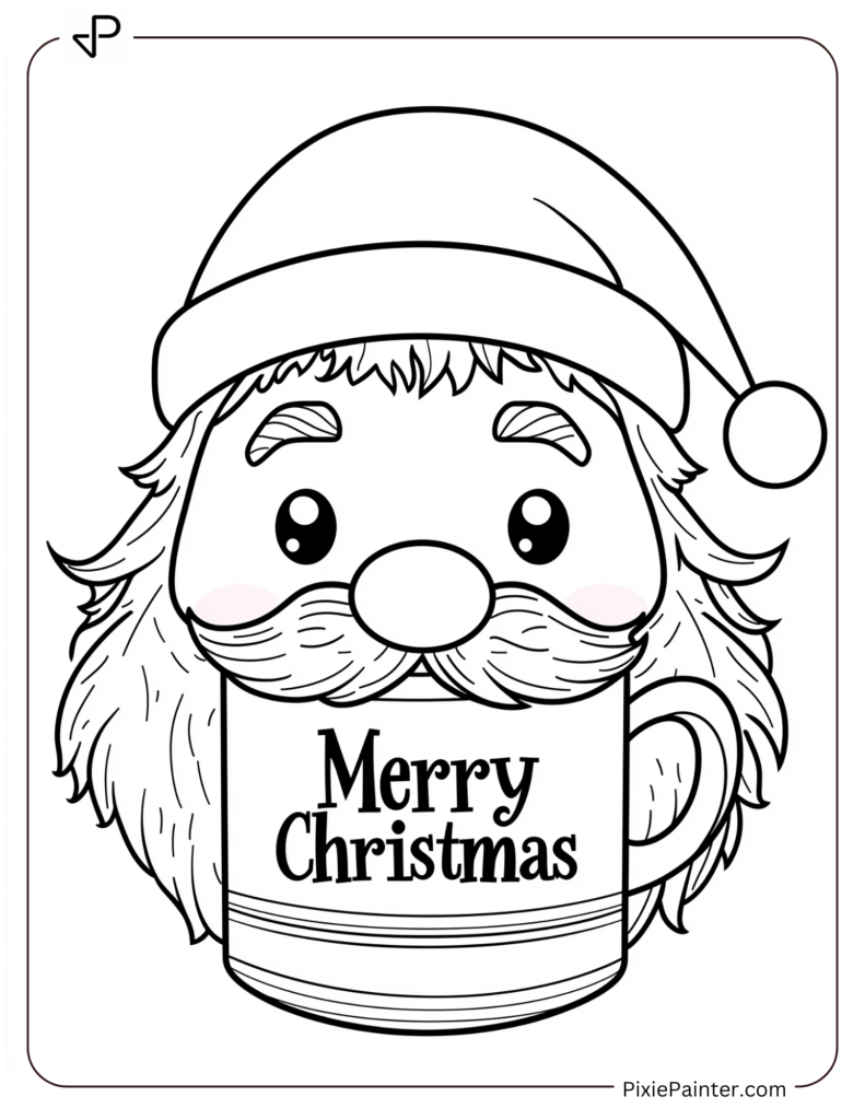 Santa Face With Coloring Page A Mug With Merry Christmas Text