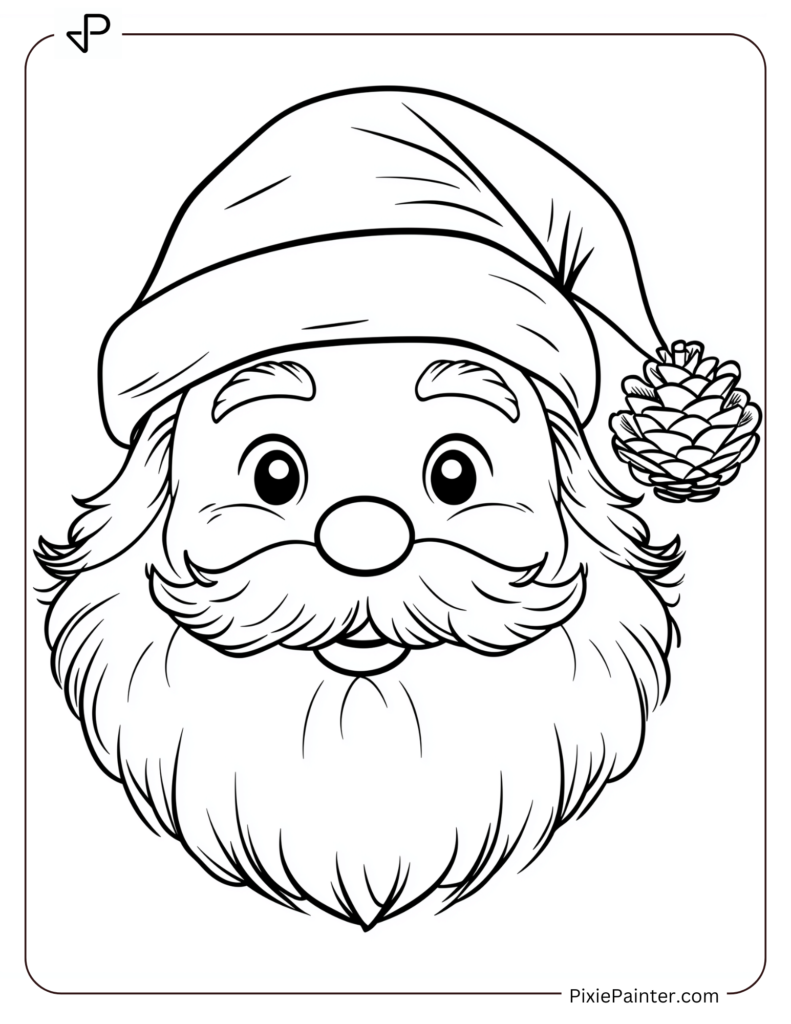 Santa Face Coloring Page With A Pinecone