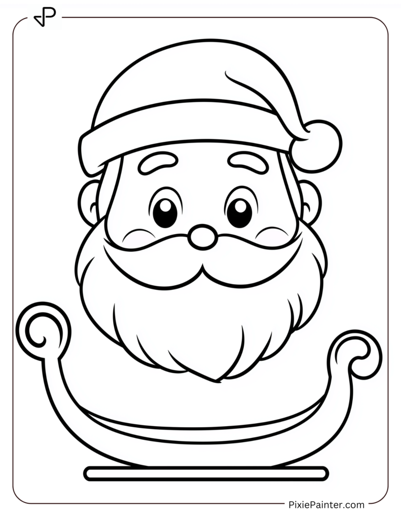 Santa Face Coloring Page With A Simple Sleigh Outline