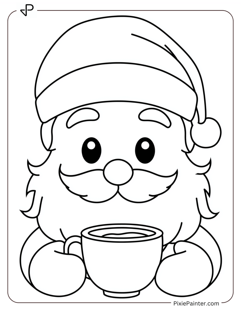 Santa Face Coloring Page With A Smiling Sun