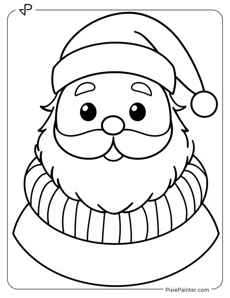 Santa Face Coloring Page With A Striped Scarf Around His Neck