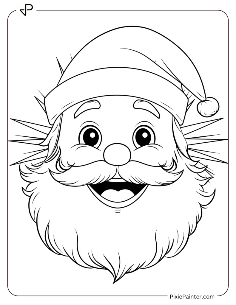 Santa Face Coloring Page With A Sun in The Background