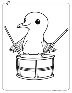 Seagull Playing a Drum With Sticks