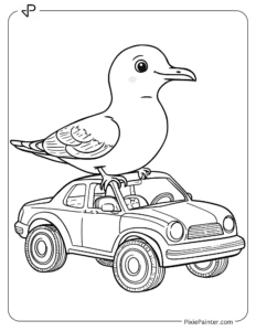 Seagull Riding a Toy Car