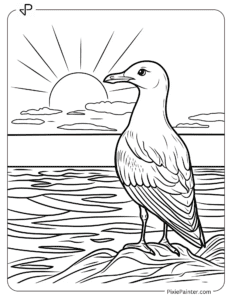 Seagull Watching a Sunrise Over the Ocean