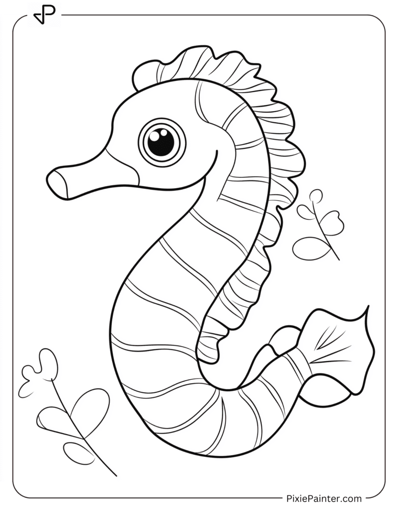 Simple Realistic Seahorse with Flower