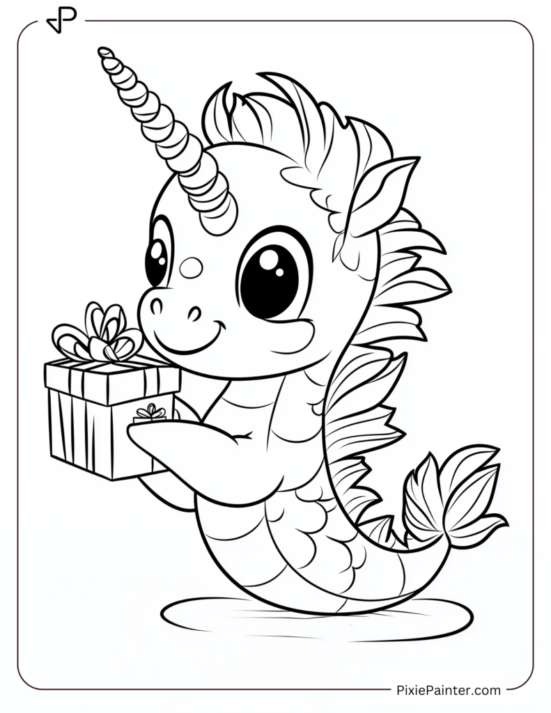 Unicorn Baby Seahorse Holding Gift