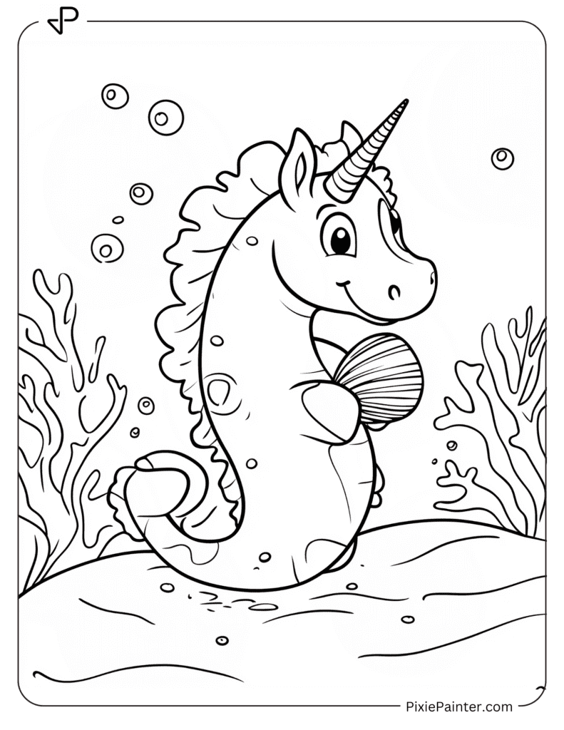 Unicorn Seahorse Holding Seashell