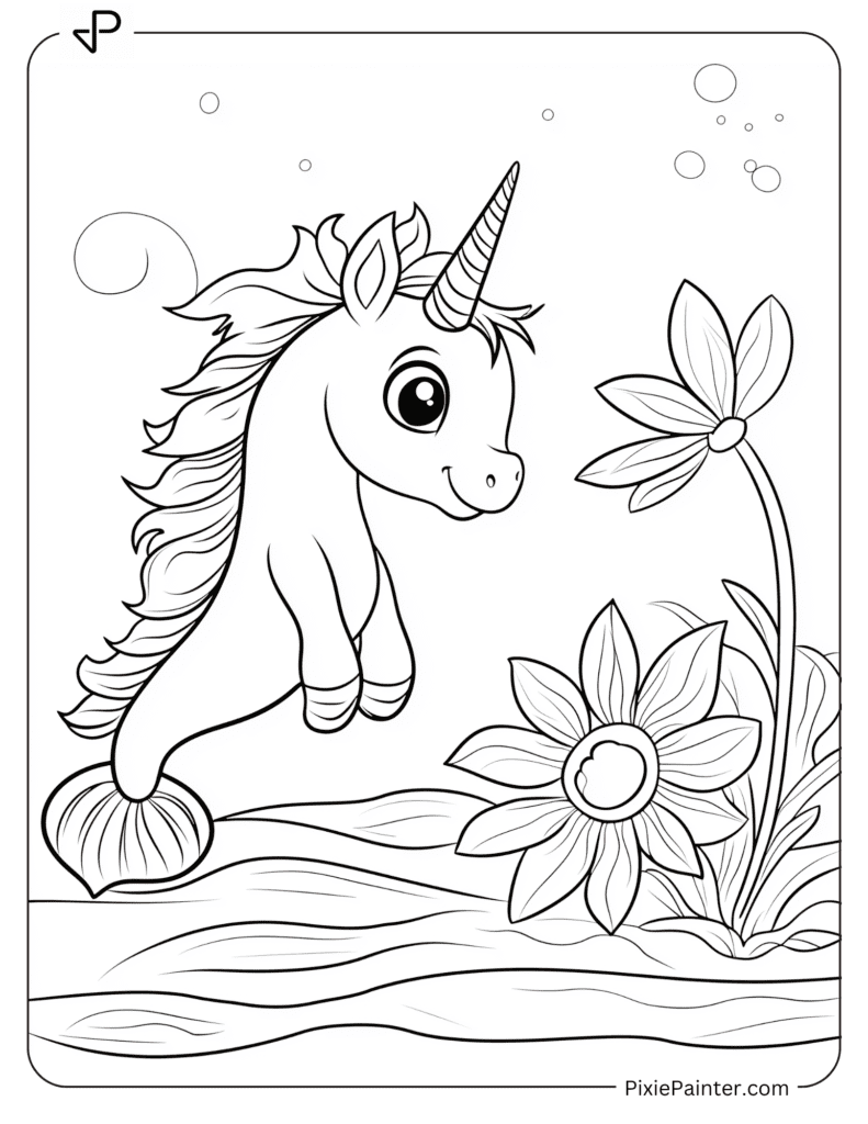 Unicorn Seahorse near Flower