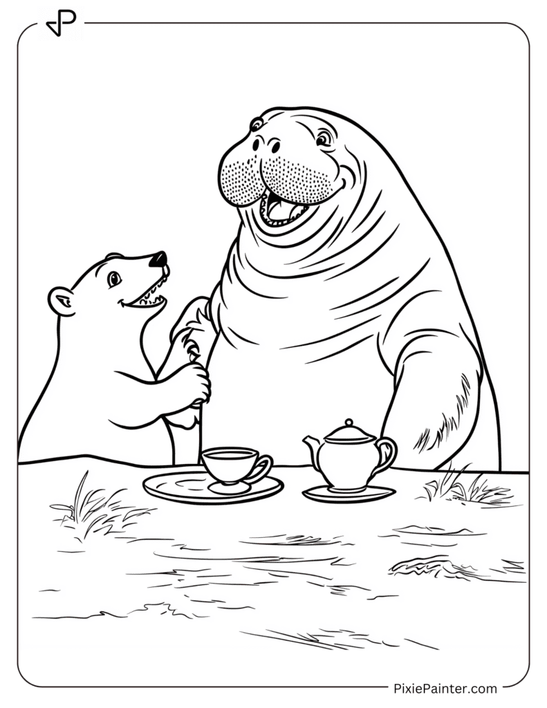 Walrus Having a Tea Party With a Polar Bear