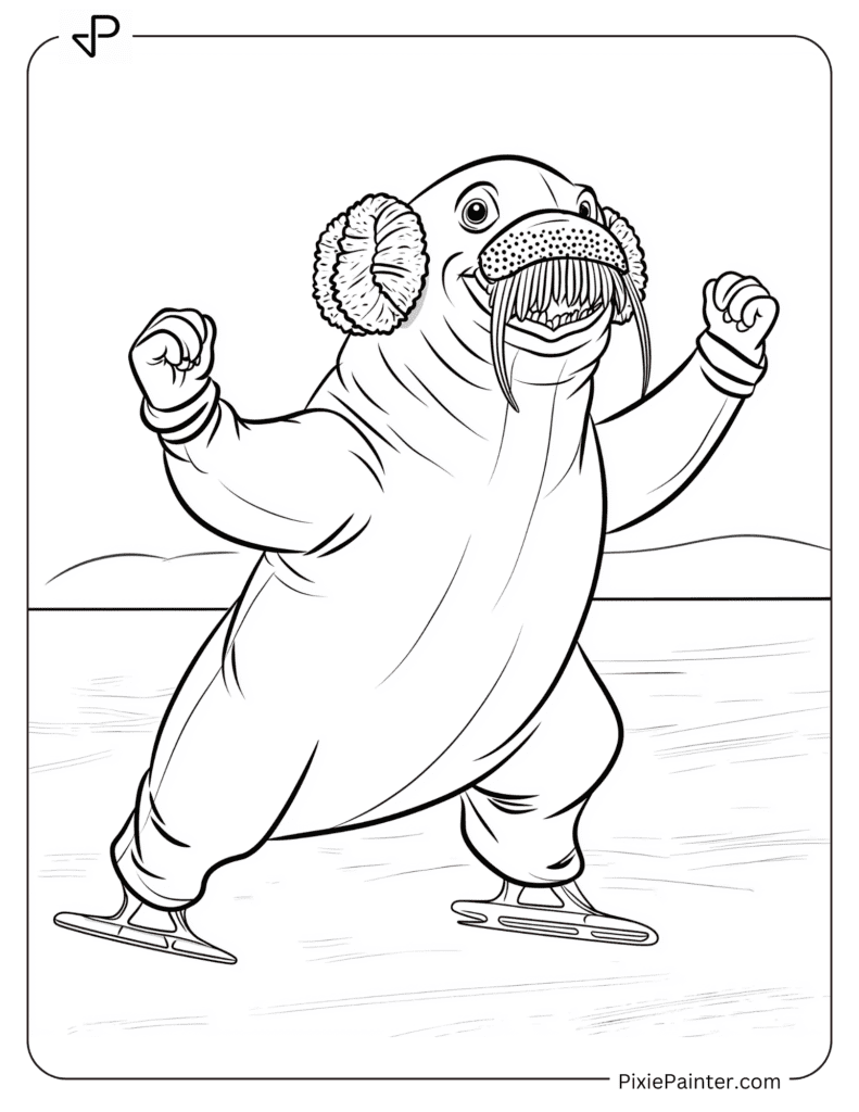 Walrus Ice Skating With Earmuffs