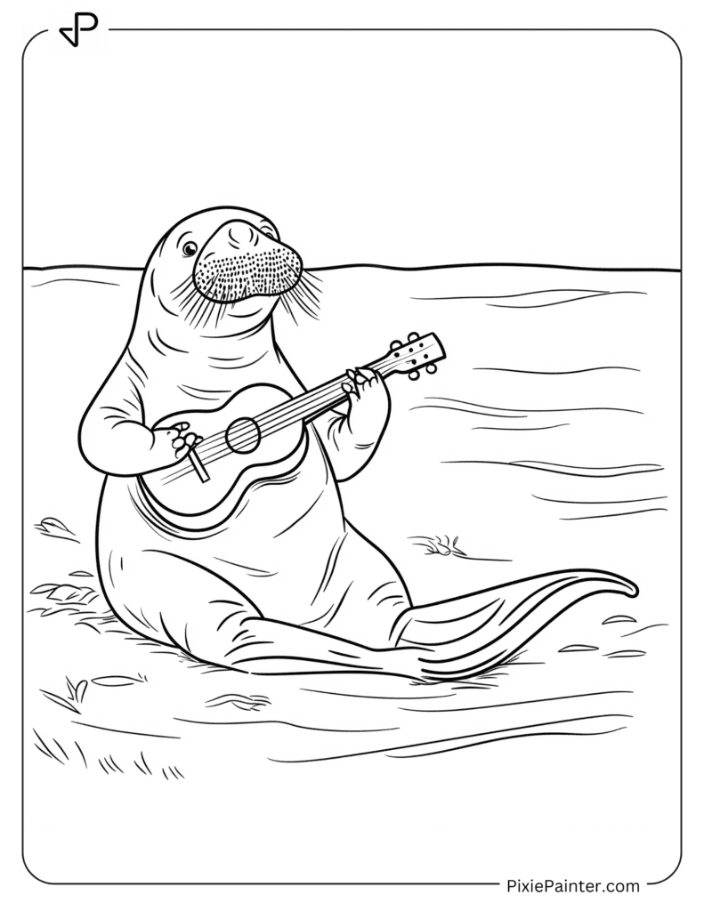 Walrus Playing the Ukulele on a Sandy Shore