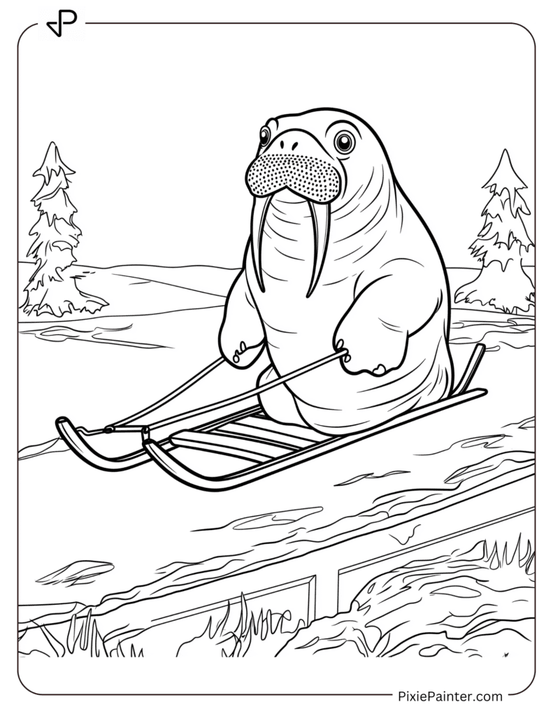 Walrus Riding a Sled Down an Icy Slope