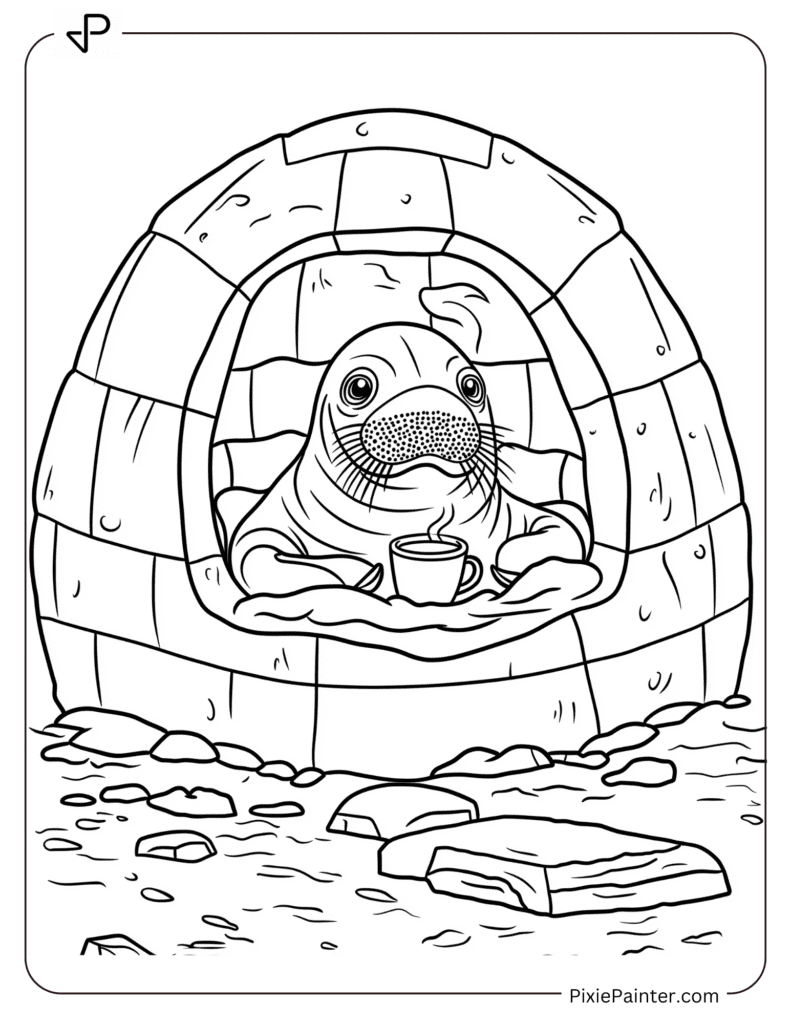 Walrus in a Cozy Igloo With a Cup of Cocoa