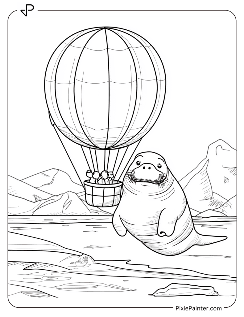 Walrus in a Hot Air Balloon Over the Arctic