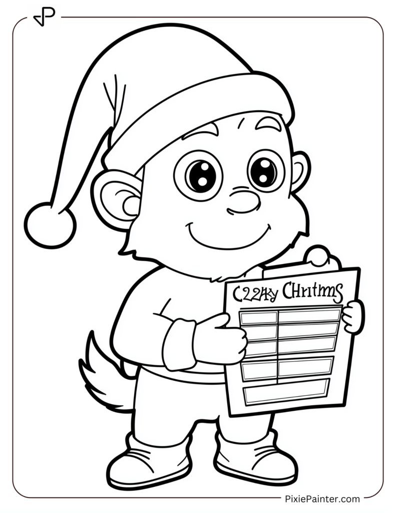 Disney christmas coloring page where Zazu wearing a Santa hat and holding a Christmas list