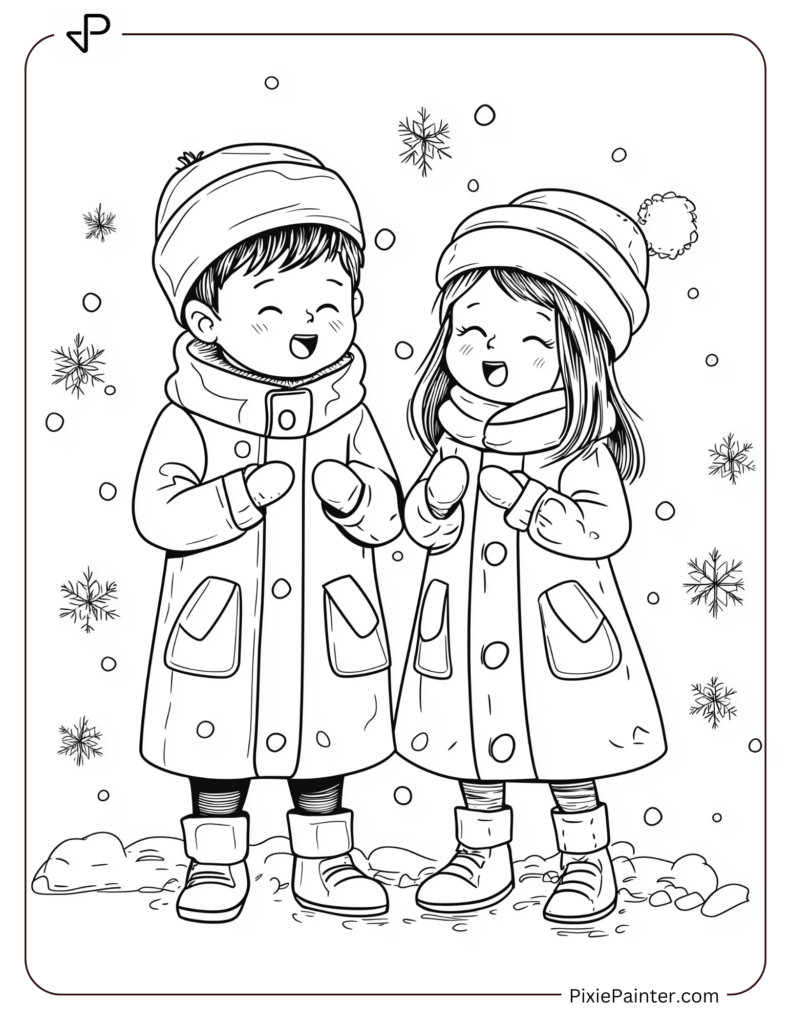 Boy And Girl In Winter Coats Singing.