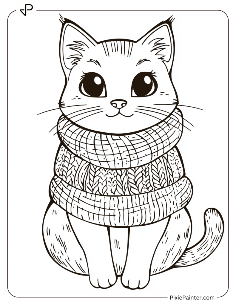 Cute Cat Wearing A Knitted Sweater.