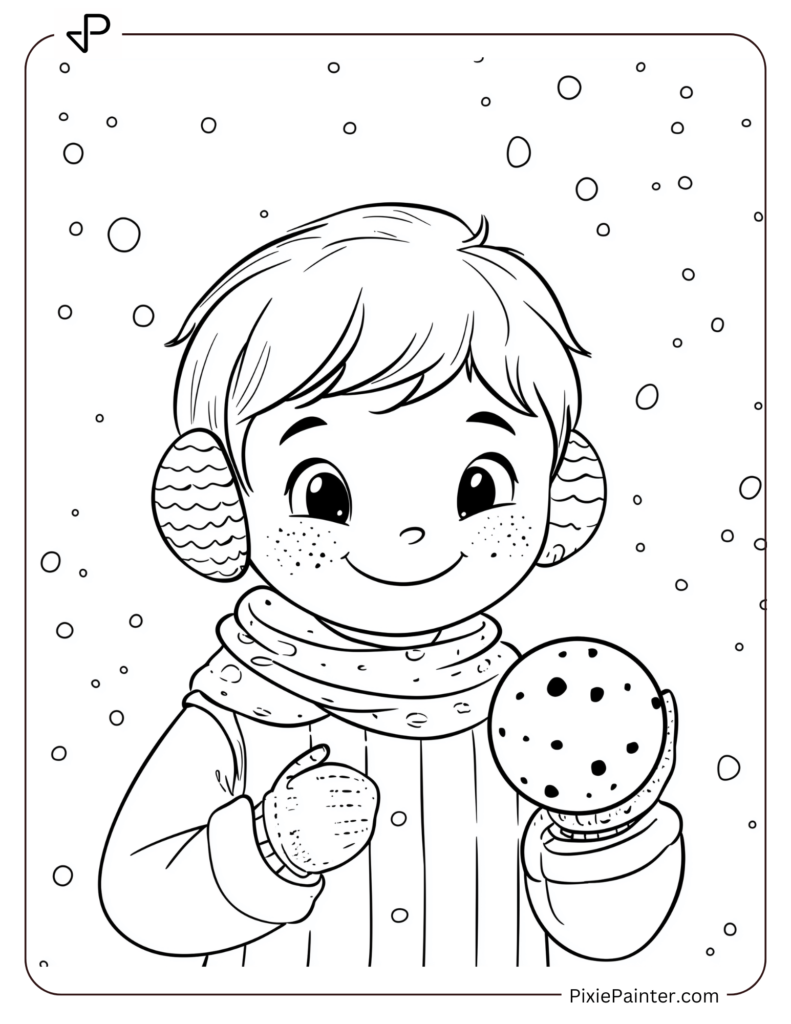 1. Cute Baby With Ear Muffs Playing Snowball-Winter Wonderland coloring pages