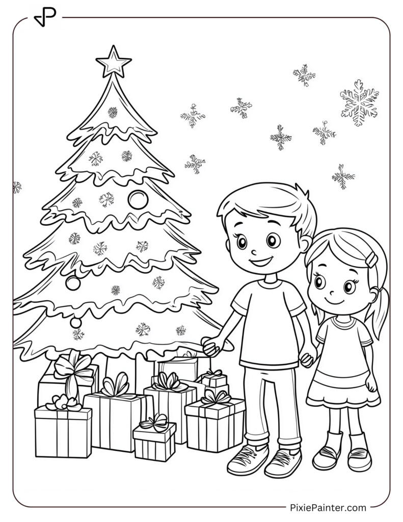 1. Happy Kids With Presents Near Christmas Tree