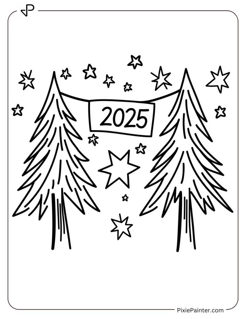 Winter Trees With Stars And A "2025" Banner