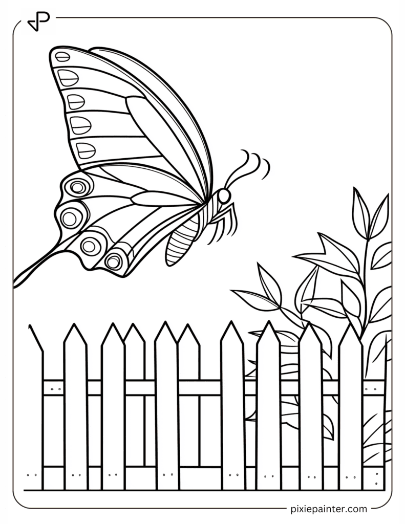 A Butterfly Flying Over a Picket Fence