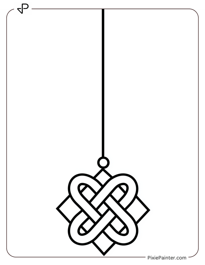 Chinese New Year Coloring Page Where A Traditional Lucky Knot Hanging Gracefully From A String