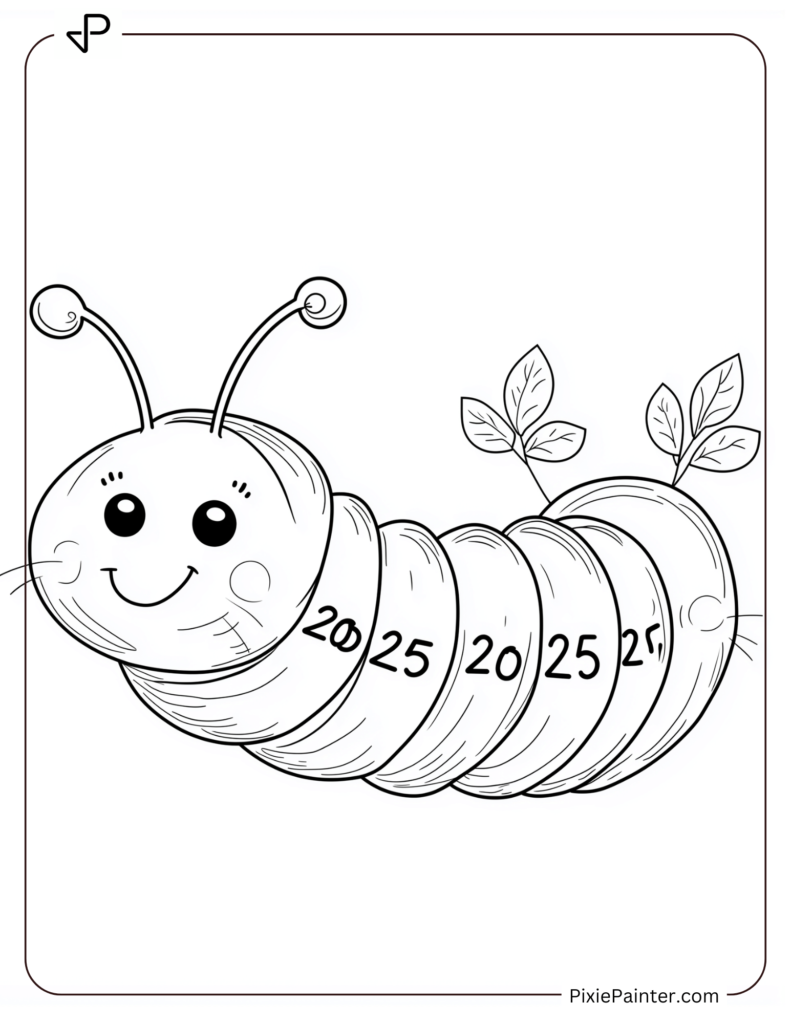 A Cheerful Caterpillar With 2025 on Its Body