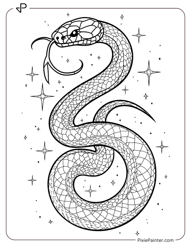 10. Spirited Snake Under New Year Stars-Chinese new year coloring pages