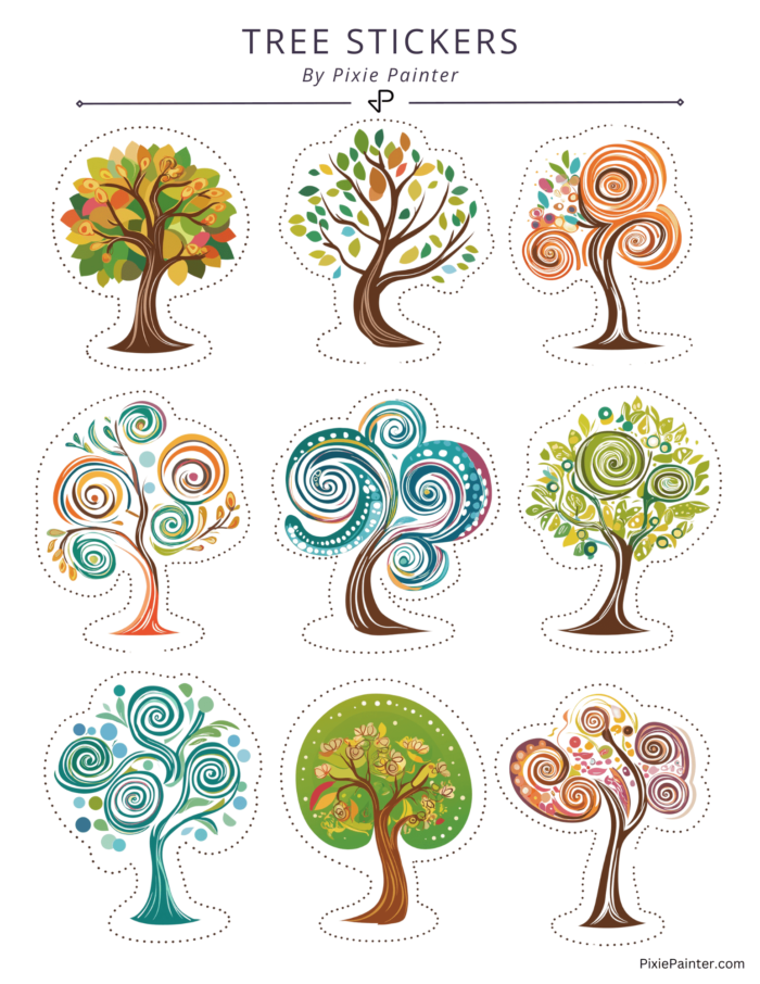 Swirly tree sticker sheets