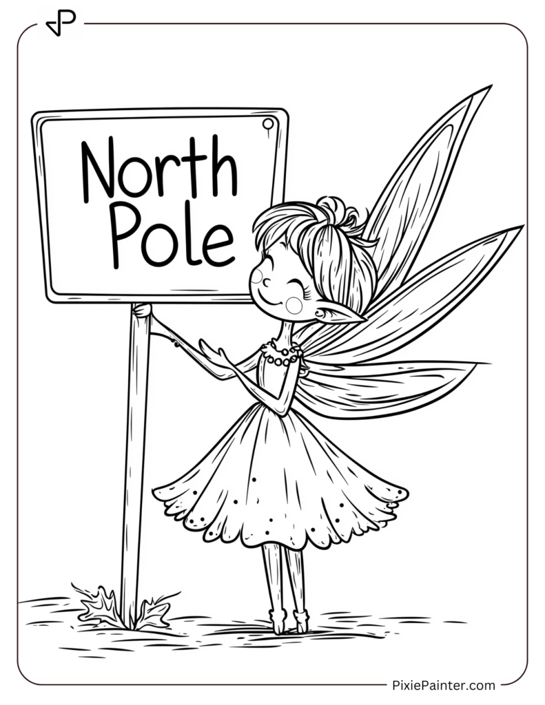 Fairy Holding a North Pole Sign