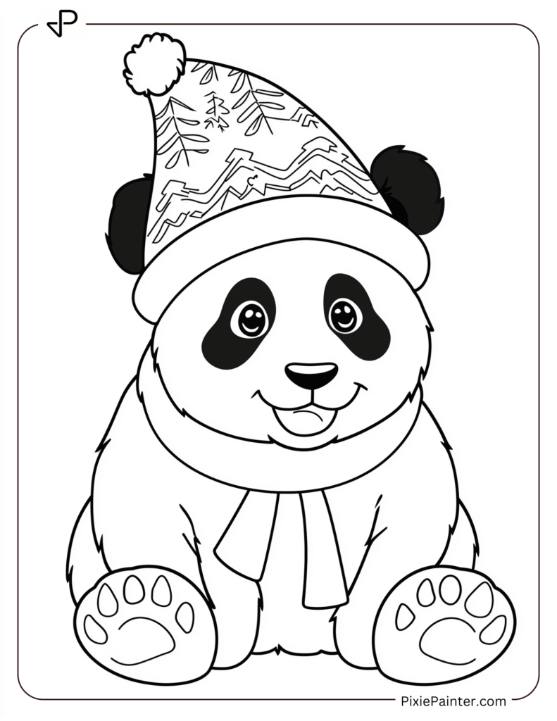 Chinese New Year Coloring Page Where A Cheerful Panda Wearing A Festive Hat, Looking Adorable