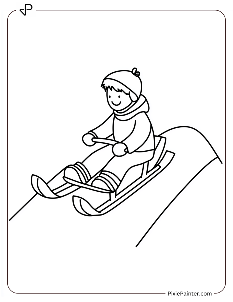 A Kid Sledding Down A Small Snowy Hill With A Big Smile