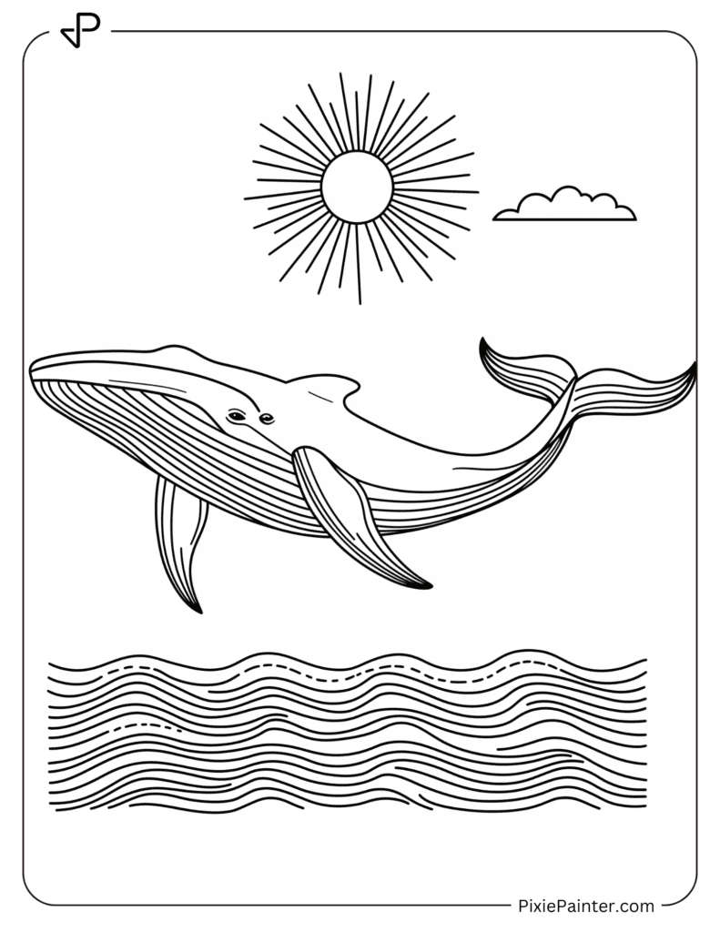 A Whale With Gentle Waves Below And A Rising Sun Above