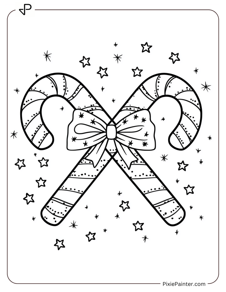 11. Candy Cane With A Cute Bow To Color Christmas Coloring Pages