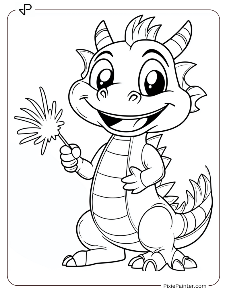 11. Happy Dragon With Sparkling Fireworks-Chinese new year coloring pages