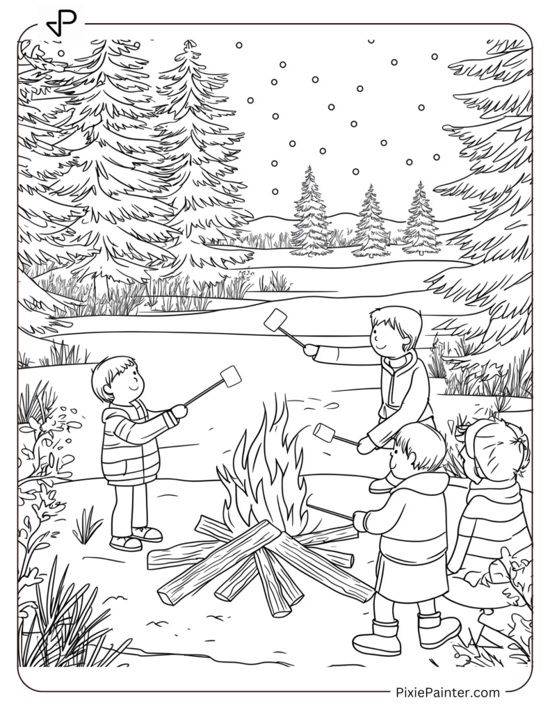 11. Kids Roasting Marshmallows In Snowy Clearing