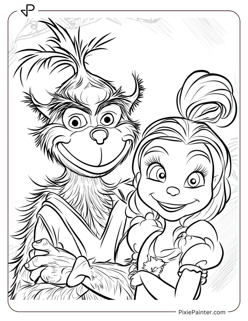 11. The Grinch Smiling Warmly With Cindy Lou Coloring Pages