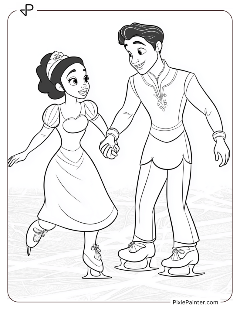 Tiana and Prince Naveen Ice Skating Hand-in-Hand