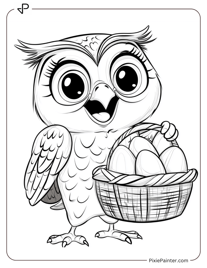 Sturdy Owl Holding A Basket Of Eggs