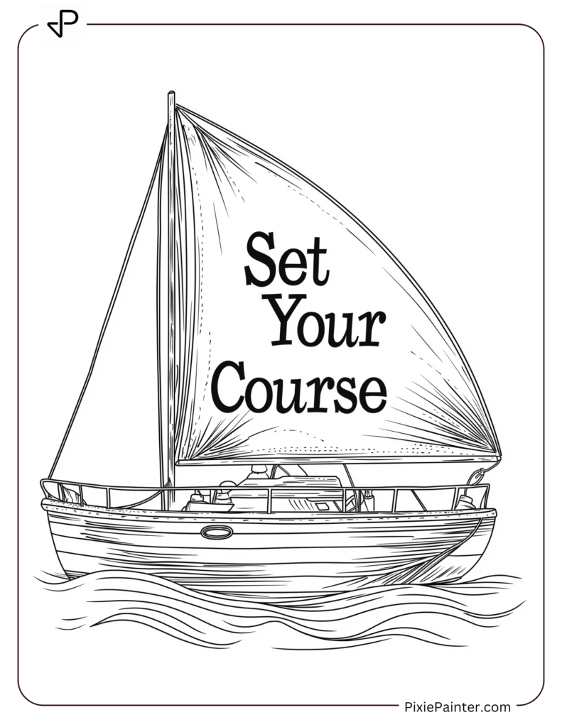 A Sailboat With "Set Your Course" Written On The Sail