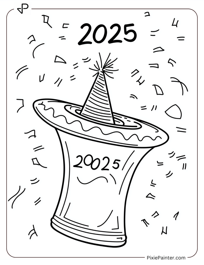 A Party Horn Outline With 2025 Written Above