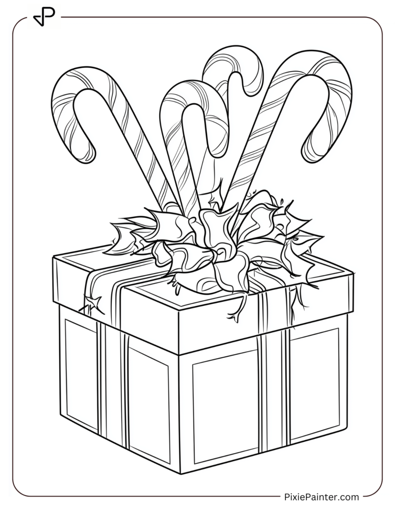 12. Beautiful Gift Bow Wrapped With Candy Canes Christmas Coloring Pages