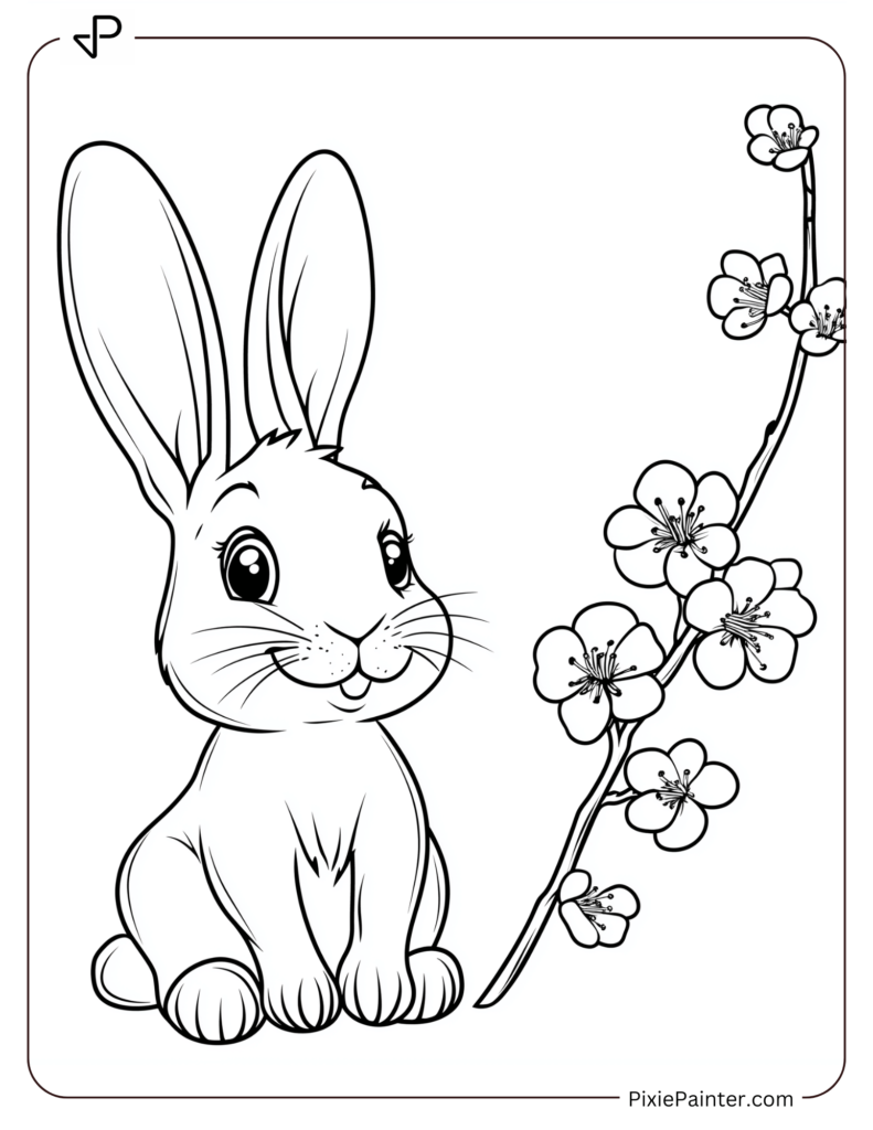 12. Rabbit Sitting By Plum Blossom Delight-Chinese new year coloring pages